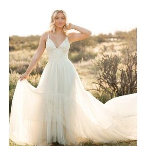 New joyfolie maia impact dress in cream tulle high low Ballgown wedding dress